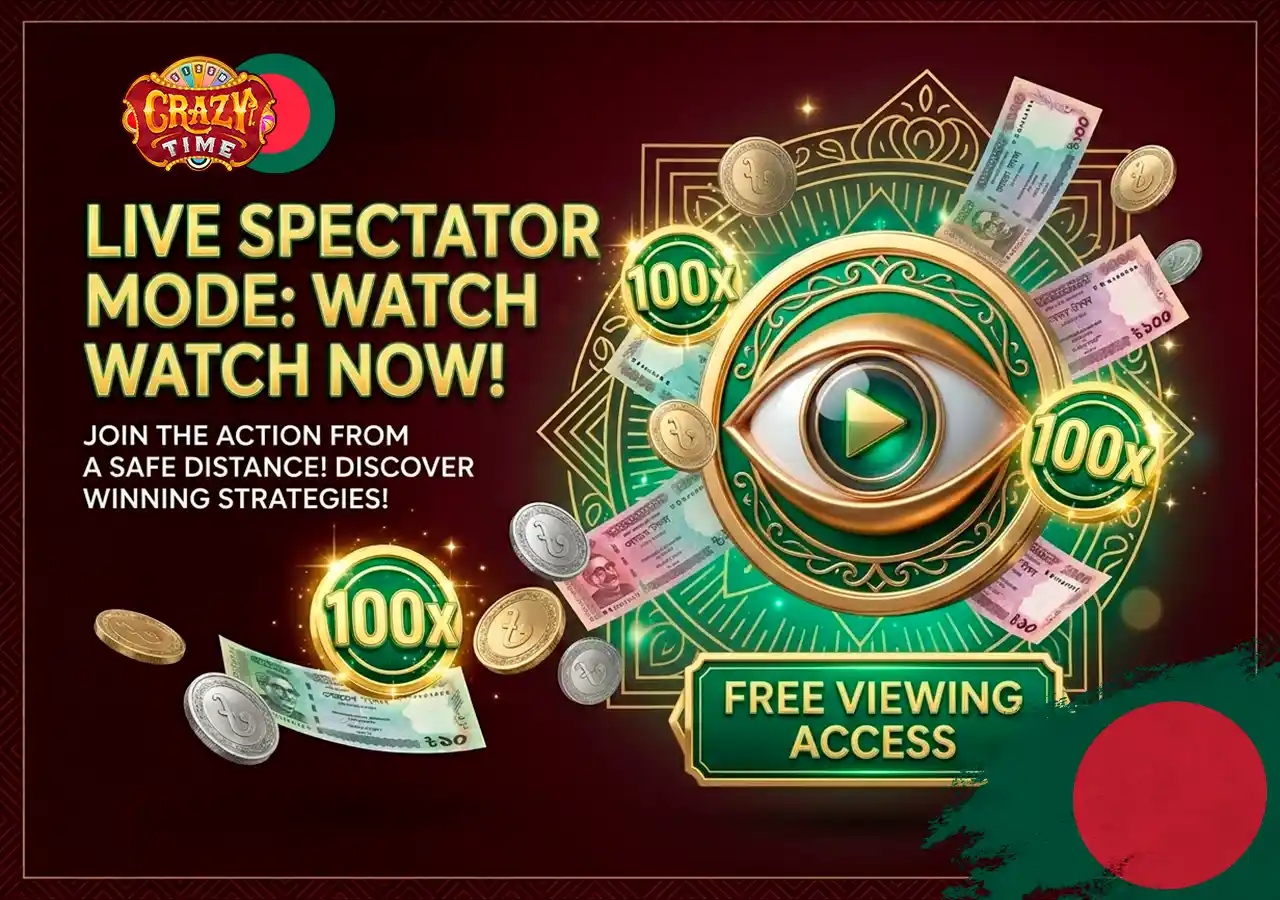 Crazy Time free spectator mode icon showing live stream access without real bets