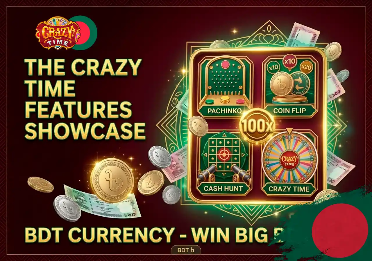 Crazy Time game show features wheel segments Pachinko Coin Flip and multipliers